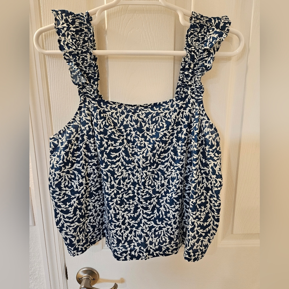 JCrew Factory Smocked ruffle-shoulder tank top, Sz XL, EUC